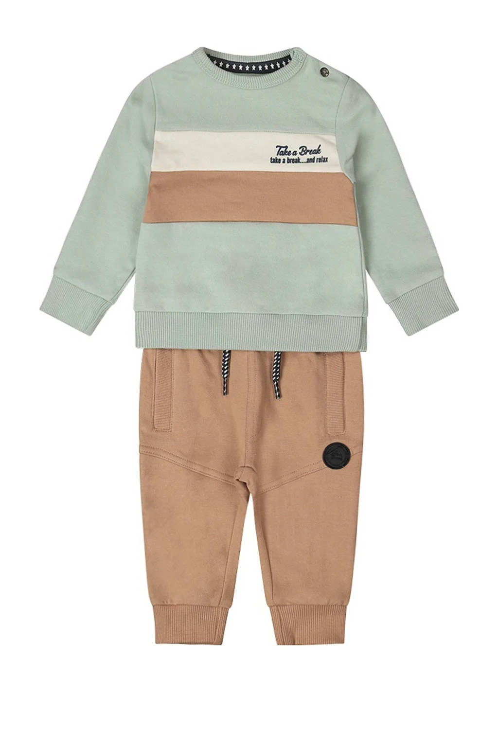 Dirkje sweater + broek beige/lichtgroen/ecru