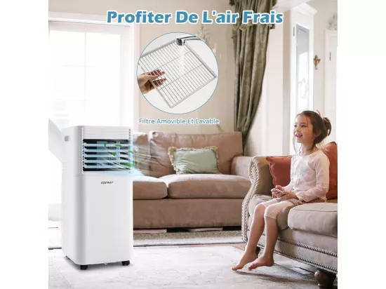 Climatiseur Mobile4 en 1 - 7000 BTU 15 m² 2 kW [Classe Energétique A] R290, Rafraîchissement, Déshumidification, Ventilateur et Mode Nuit avec Télécommande（Noir)