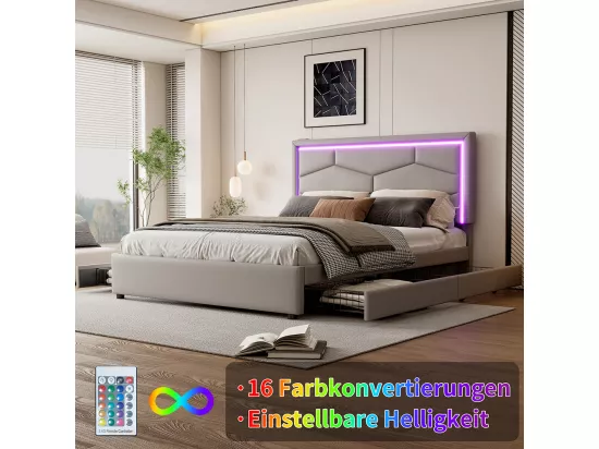 Lit avec rangements 140 x 200 cm avec vagues et nuages Tête de lit réglable Sans matelas Velours Rose