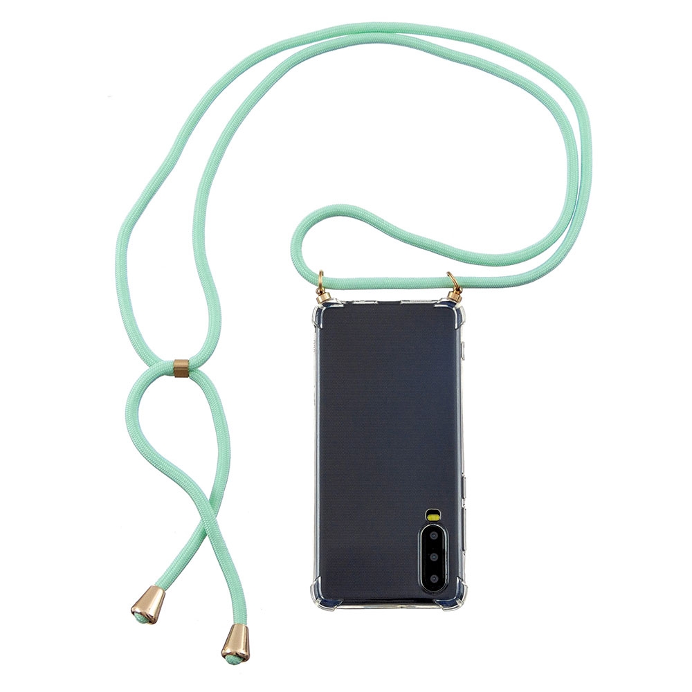 Huawei P30 Necklace Gummi Hülle Air Cushion Fallschutz   Handykette (150cm) - Türkis / Gold