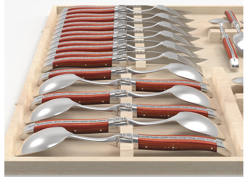 Service Laguiole de 24 pièces avec un manche en bois de rose et mitres en acier inoxydable