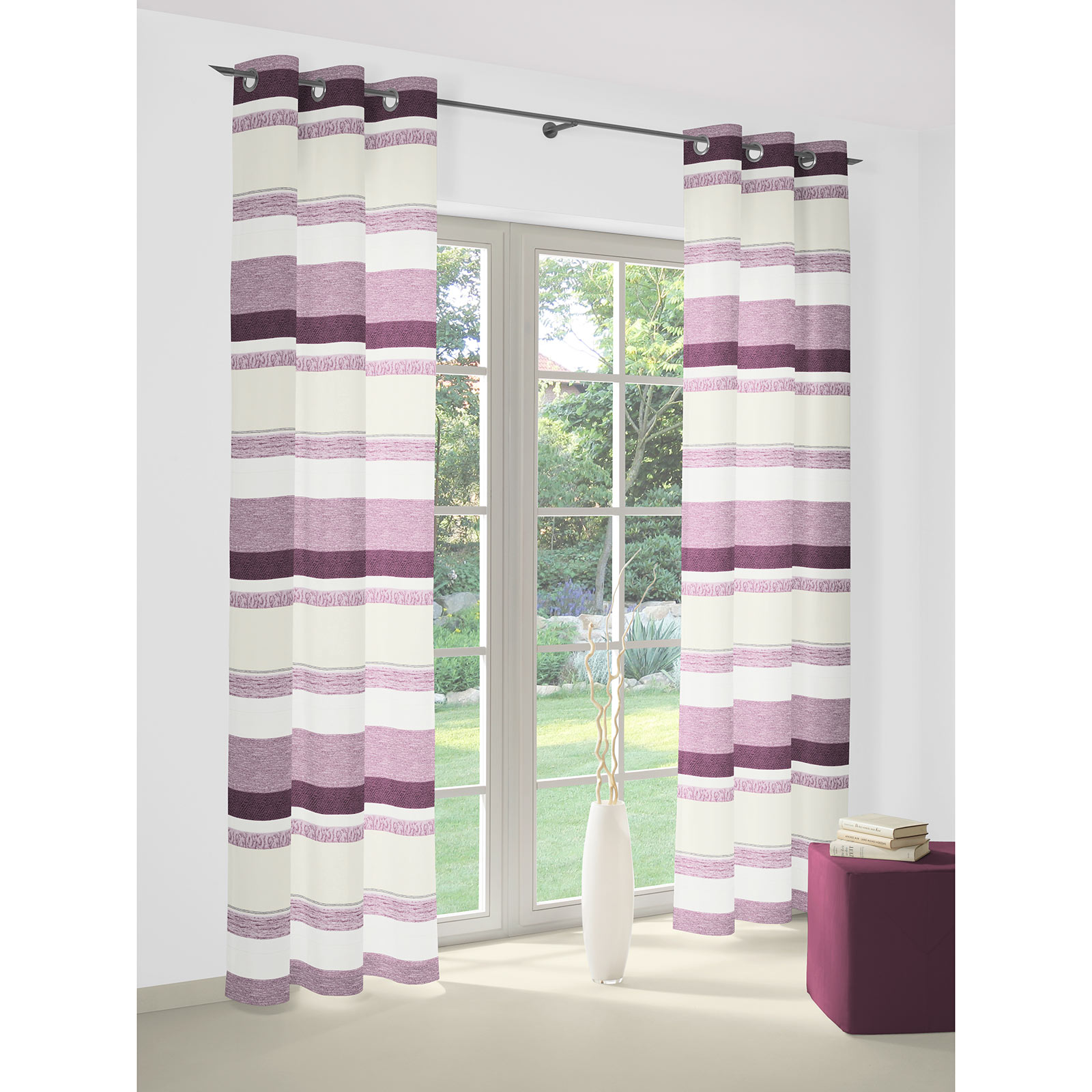 Einzelschal mit Ösen NOVARA - lila-natur - 135x145 cm