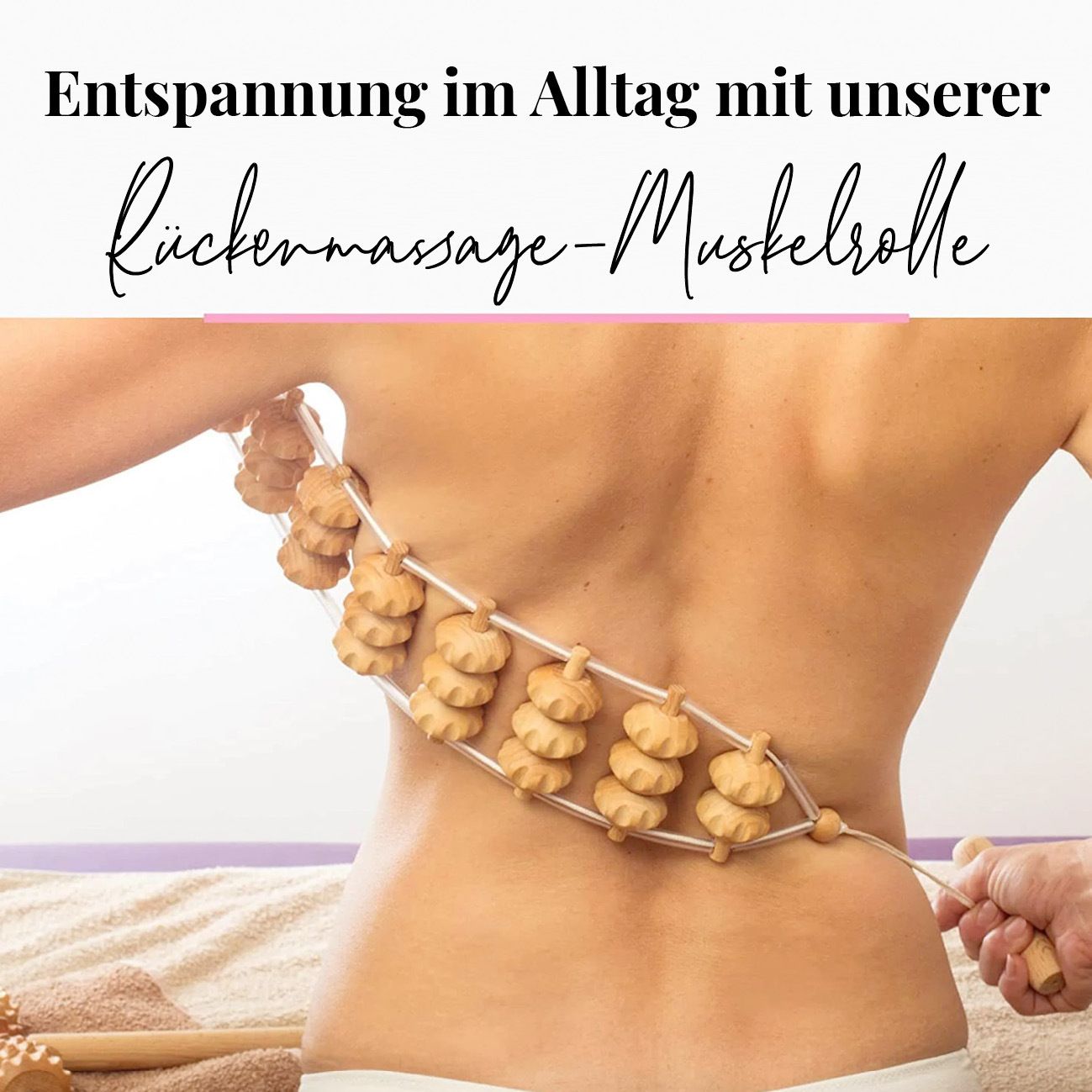 tuuli Massagegerät Rücken Massageroller Rückenmassagegerät mit Grif Roller aus Holz