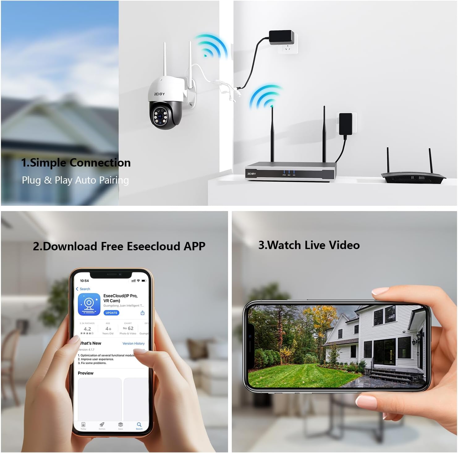 REIGY 5MP WLAN Überwachungskamera Set Aussen mit PT Kamera, Funk NVR Überwachungssystem, Outdoor Camera Kit Drahtlos mit Zwei-Wege-Audio Bewegungserkennung Farbige Nachtsicht