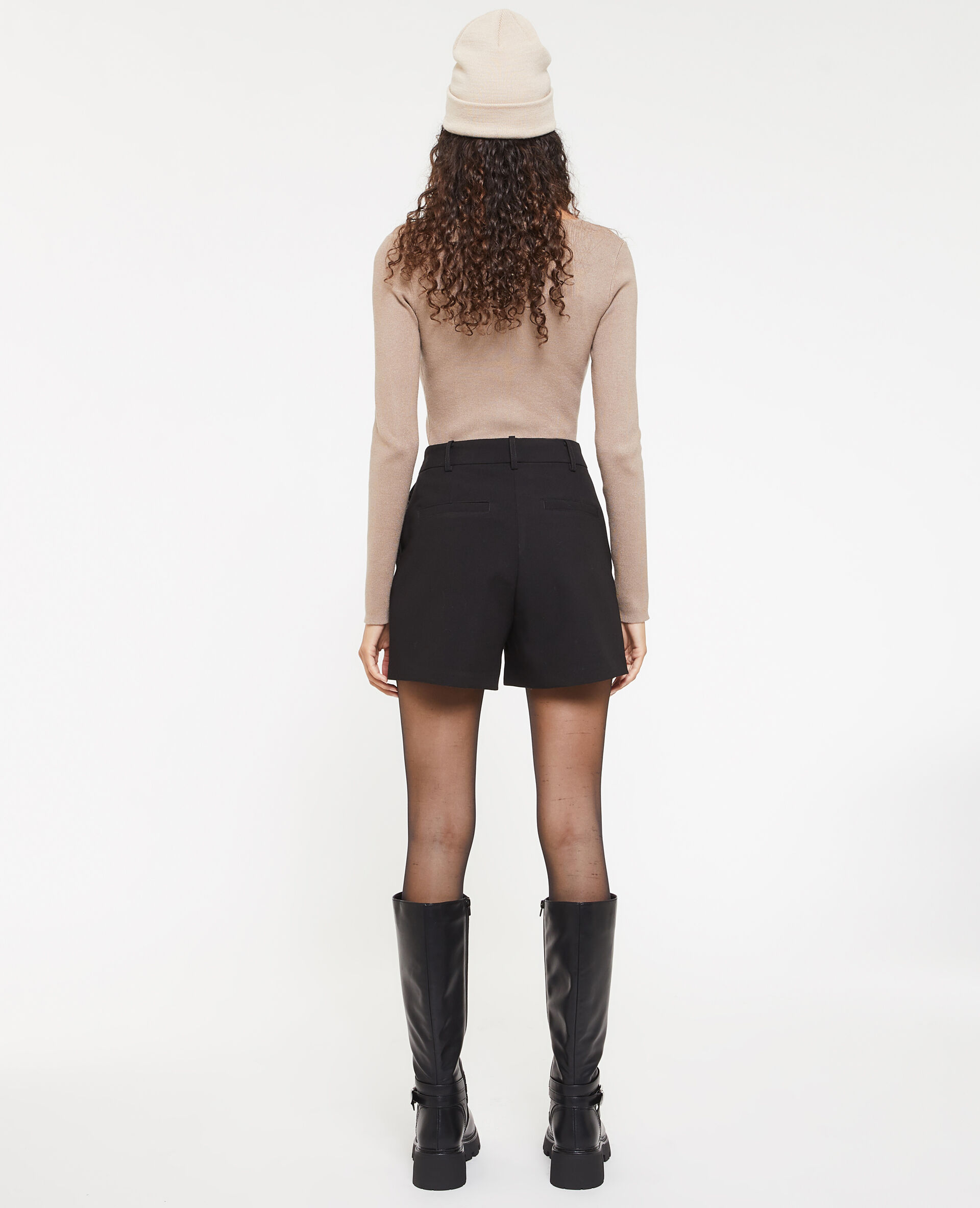 Short taille haute avec pinces - Noir