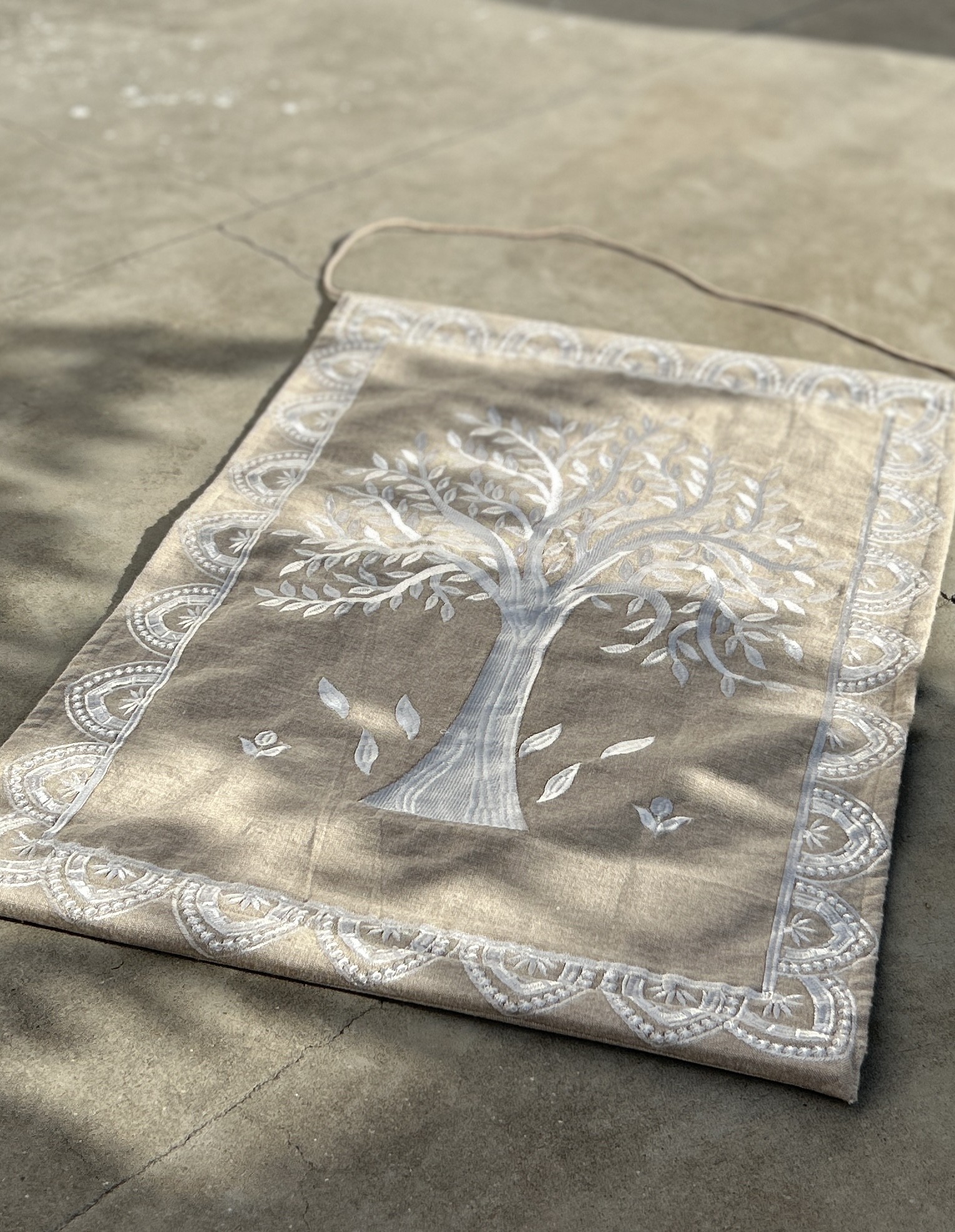 Wandteppich 'Baum', beige, weiß, B 50 cm, H 70 cm von fischer's lagerhaus