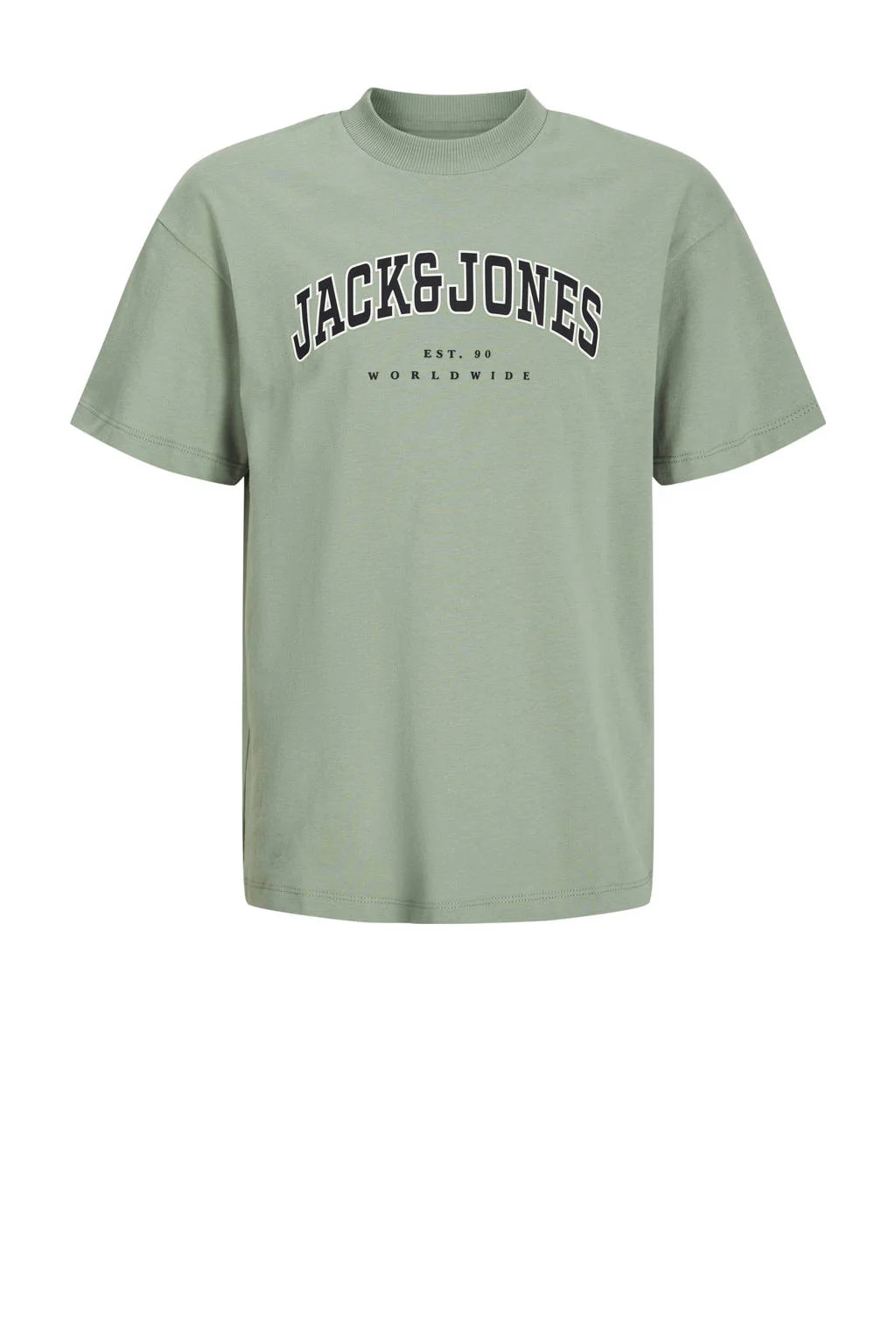 JACK & JONES T-shirt JJECALEB VARSITY met logo zachtgroen