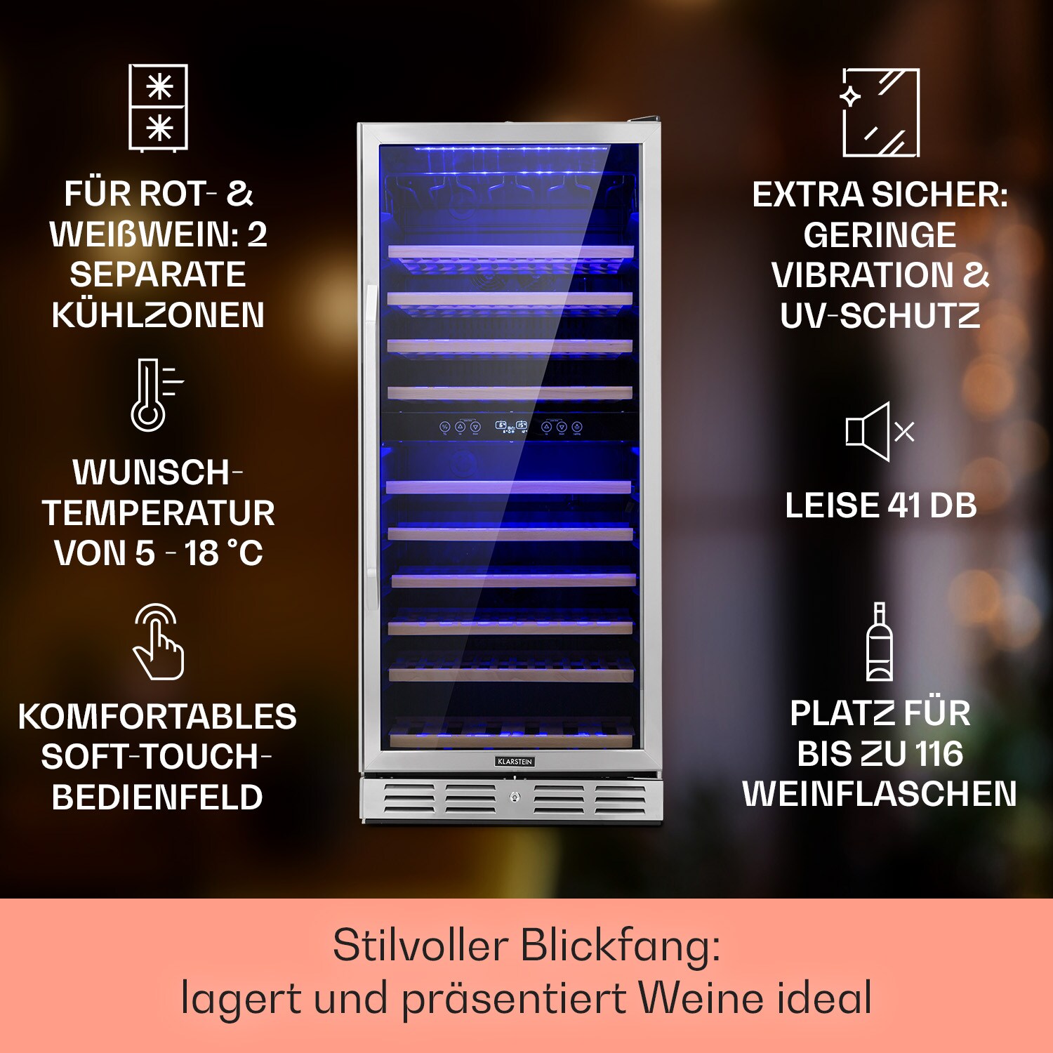 Vinovilla Grande 116 Built-in Duo Weinkühlschrank 310 Ltr 116 Fl. LED 313 Liter 2 Kühlzonen