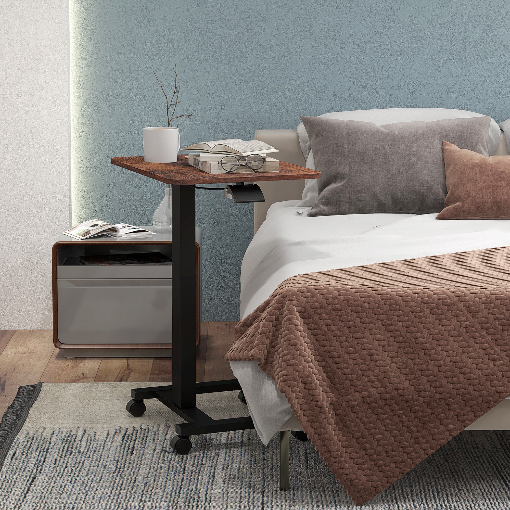 Vinsetto Höhenverstellbarer Rolltisch mit Rollen braun 65L x 48B x 68-108H cm