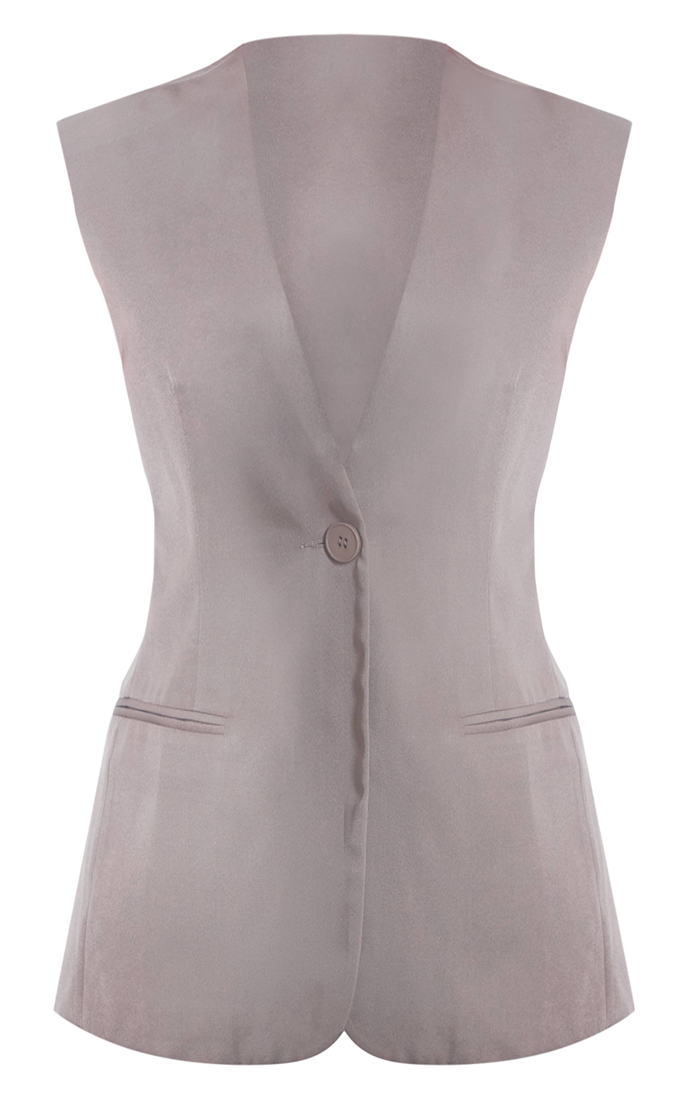 Taupe Gilet Long Ajusté Tissé Haut De Gamme