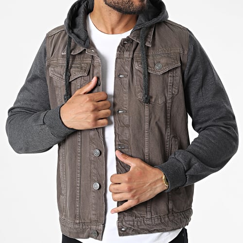 Veste Jean A Capuche Hudson Marron Gris Anthracite Chiné