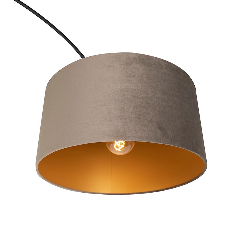 Booglamp zwart velours kap taupe met goud 50 cm - XXL