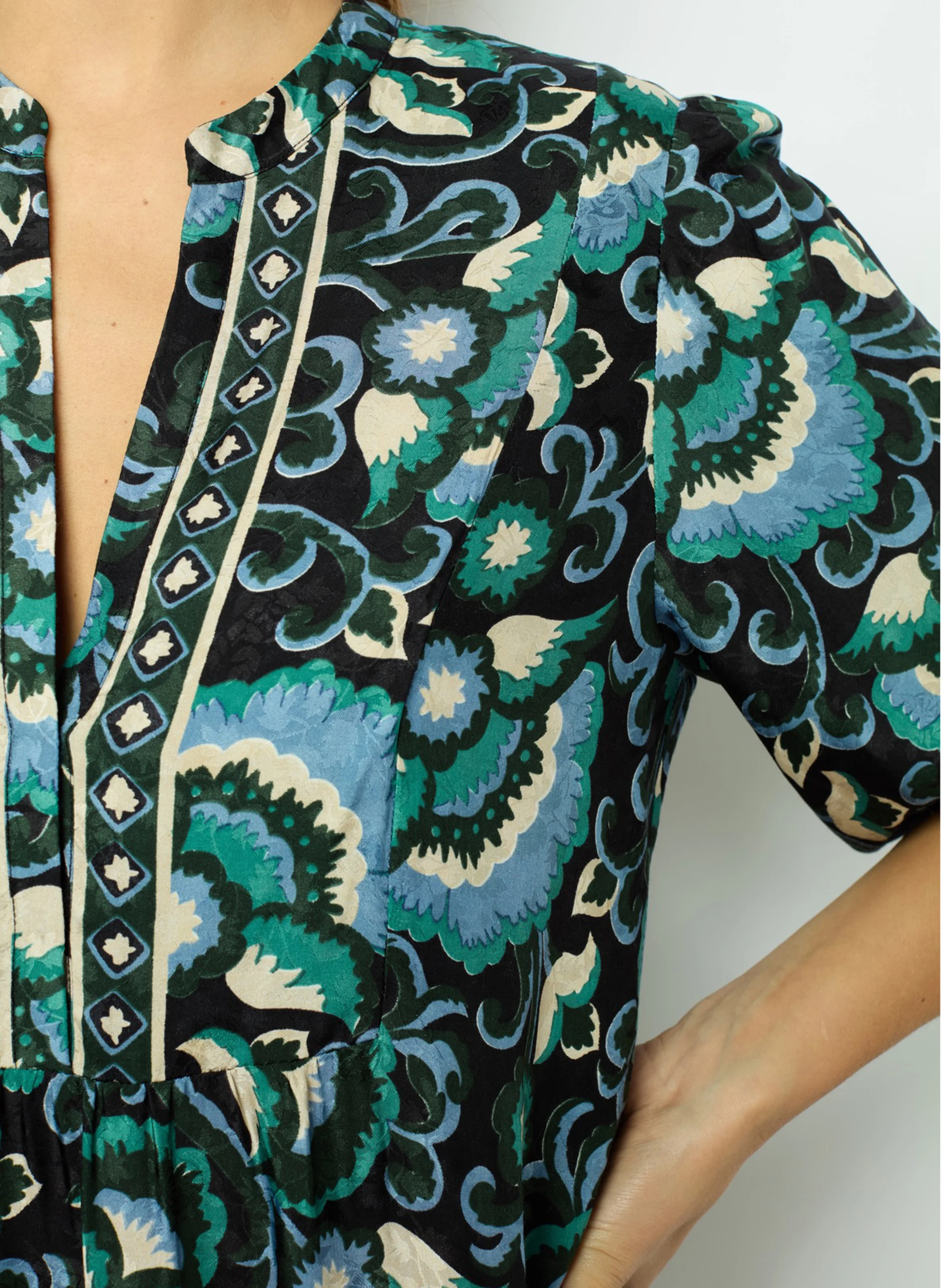SANDA - Robe midi imprimée et jacquard | Vert