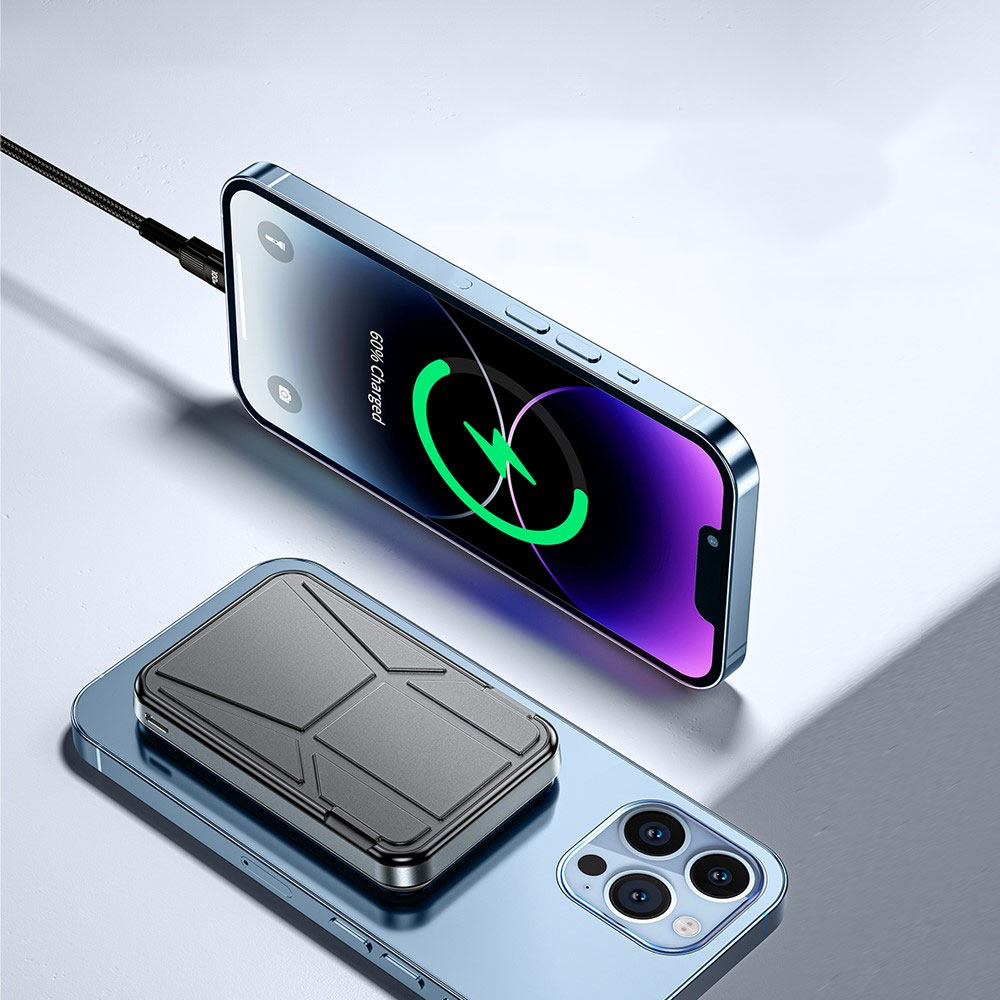 (15W) 10000mAh Magnetisches MagSafe PD Ladegerät USB C Powerbank   Kickstand - Schwarz