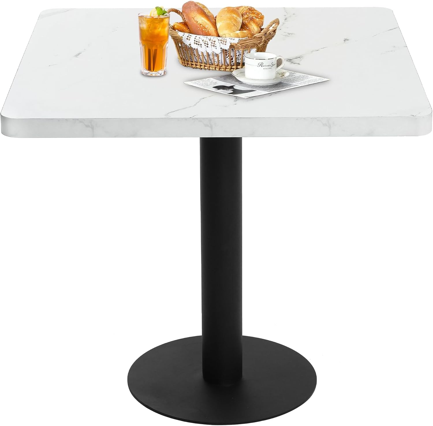 Mingone Quadratischer Esstisch 80x80cm, Küchentisch in Weiß mit Marmoroptik - Tischplatte aus MDF & Metallgestell - Für Küche, Esszimmer, Balkon, Wohnzimmer