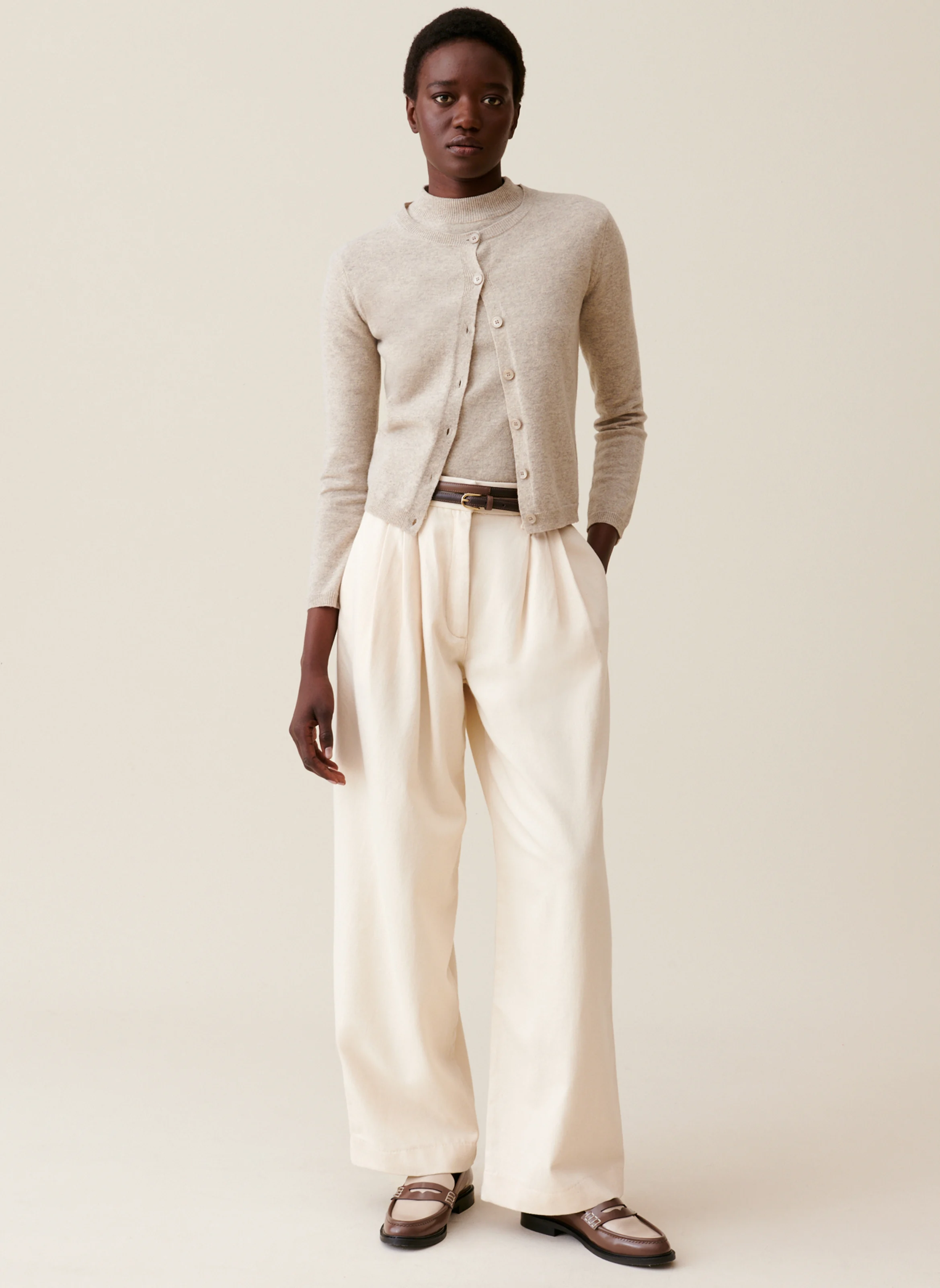 Jean large en coton | Beige