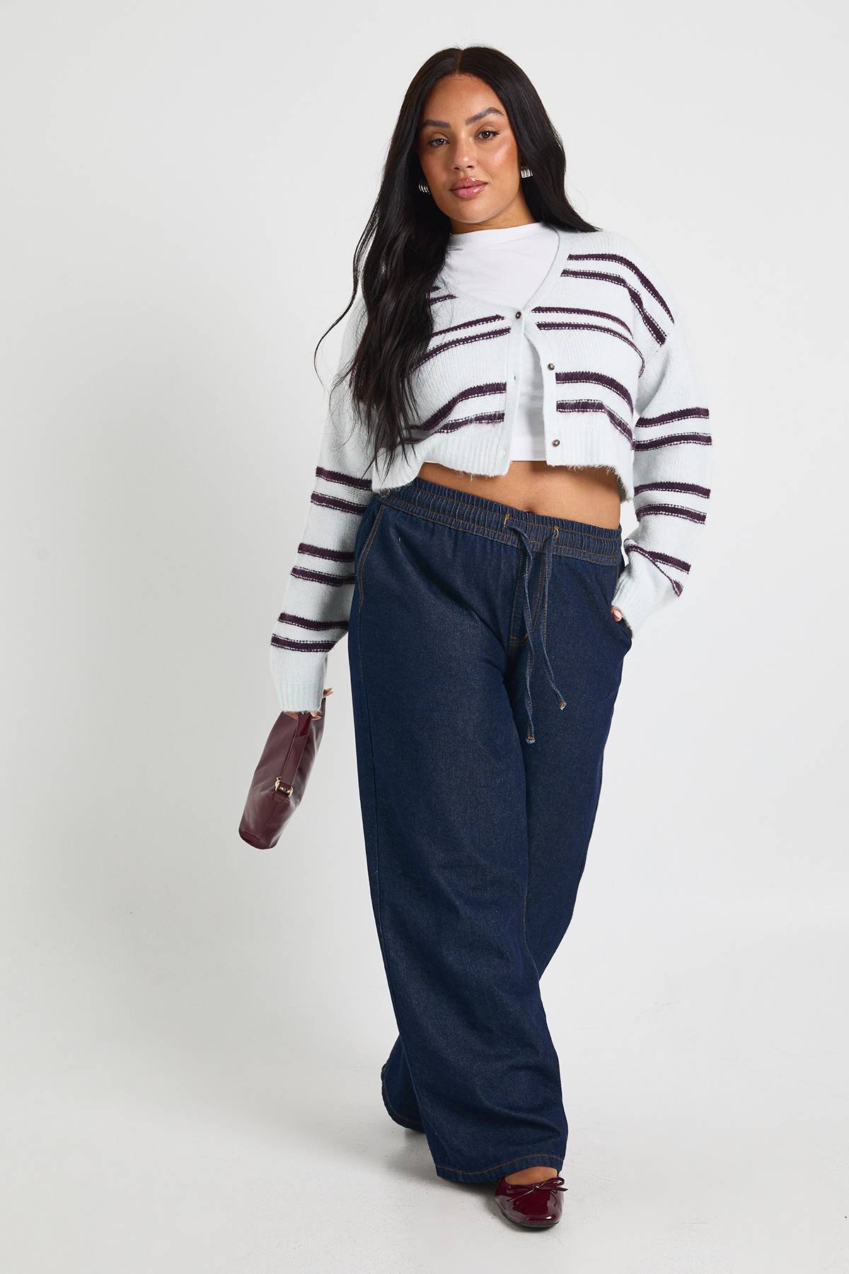 boohoo Cardigan court rayé Plus