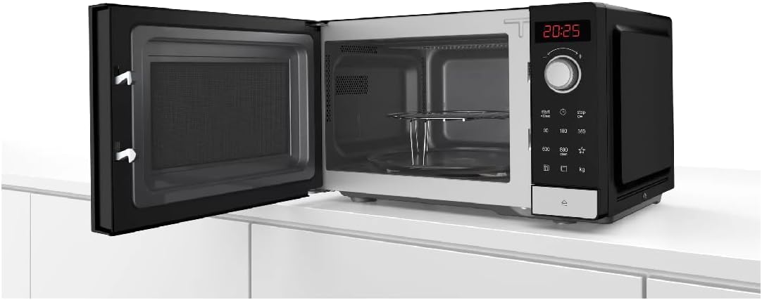 Bosch FEL023MS2 Serie 2 Mikrowelle, 26 x 44 cm, 800 W, Drehteller 27 cm, Quarzgrill, Timer, AutoPilot 8 mit 8 Automatikprogramme, Reinigungsunterstützung, LED-Touchdisplay, Edelstahl