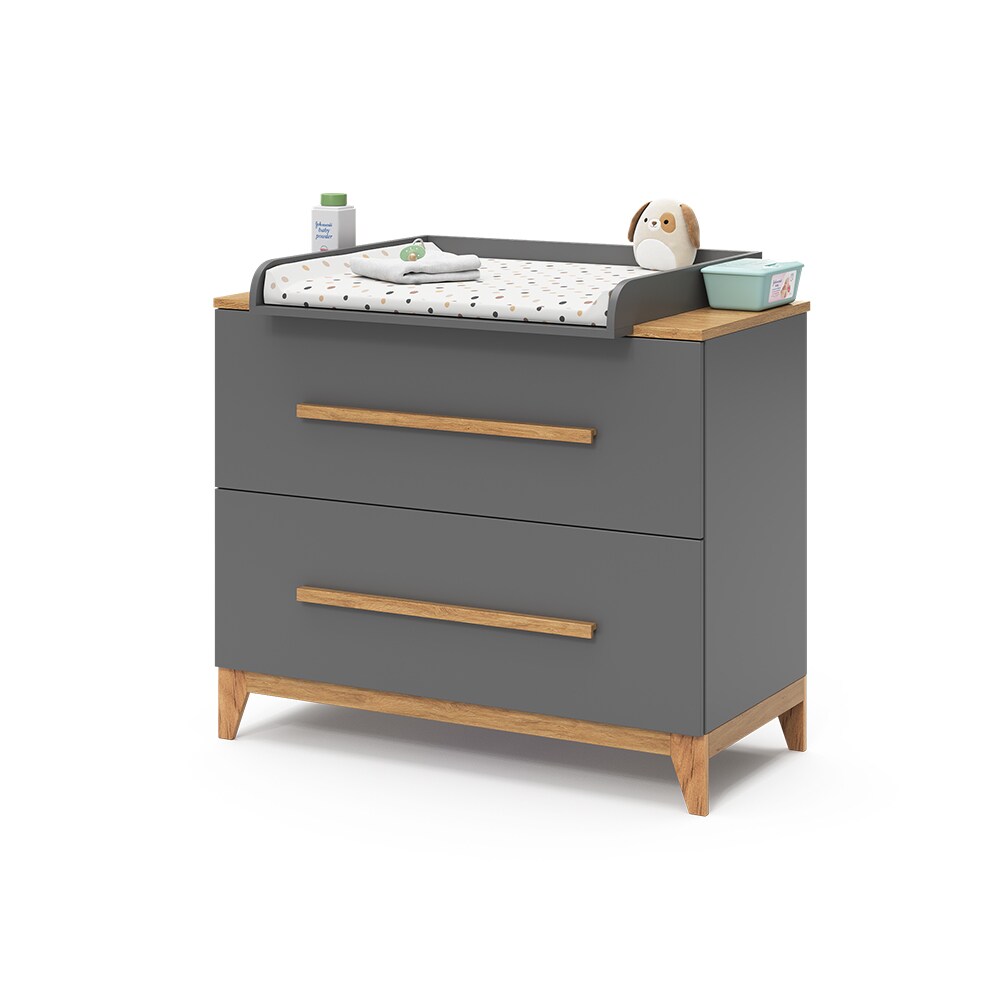 VitaliSpa Wickelkommode Malia 108 x 98 cm, Grau Eiche, Wickeltisch inkl. Wickelauflage