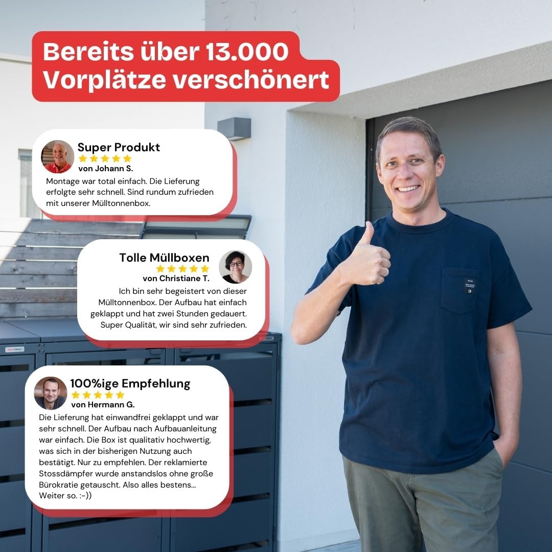 Dagobert Mülltonnenbox 4er für 240 Liter Mülltonne | verzinkter Stahl | robuste Mülltonnenverkleidung | Müllbox, Müllhaus | verwendbar als Paketbox | Box für Mülltonnen (240 L - 4er)