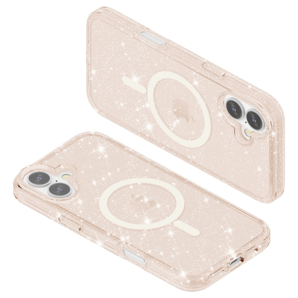 iPhone 16 MagSafe Hybrid Hardcase Schutzhülle im Glitzer Design - Gold / Transparent
