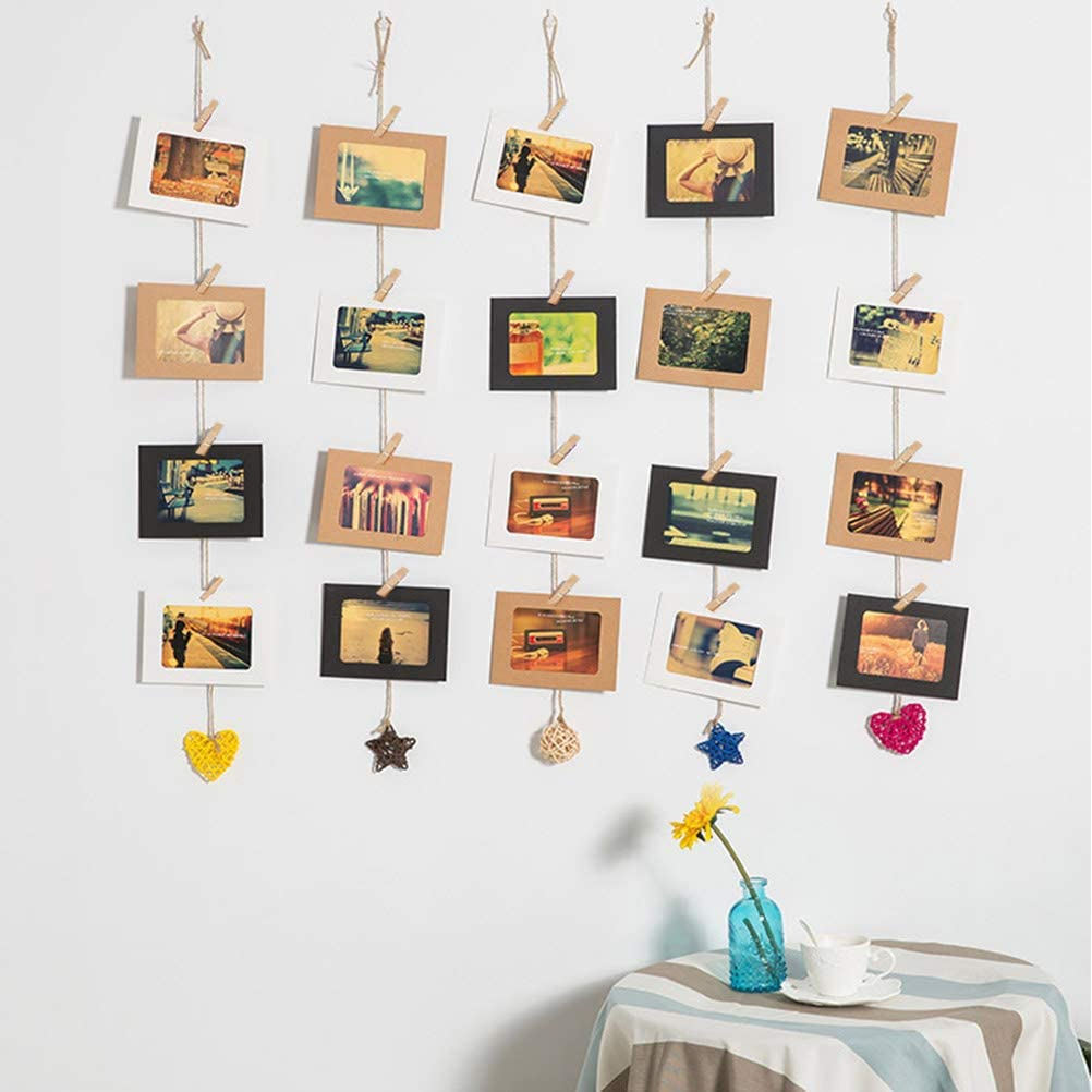 (63-tlg. Set) Karton Passepartout Bilder Rahmen DIY Home Deko mit Schnur   Klammern - Braun / Weiss / Schwarz