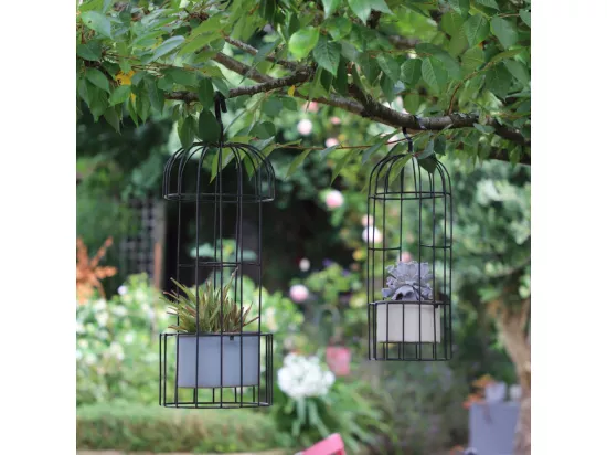 ~ Set de 2 cages en métal gris Ht.53-68 cm
