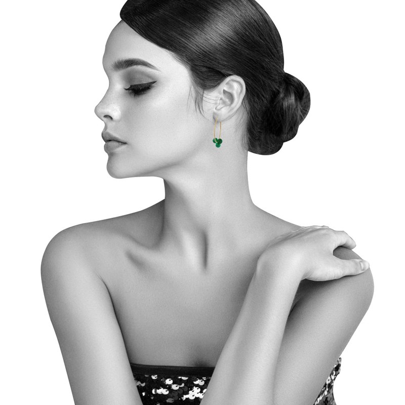 Boucles d'Oreilles Créoles Laiton Fermée et Bouquet de Perles de Verre