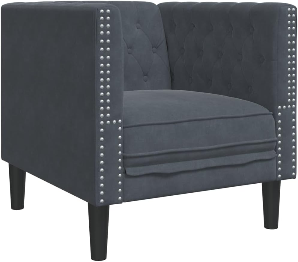 Chesterfield Sessel Dunkelgrau Samt, Polstersessel im klassischen Stil, komfortable Sitzgelegenheit für Wohnzimmer, stabil und elegant, 71 x 74,5 x 70,5 cm