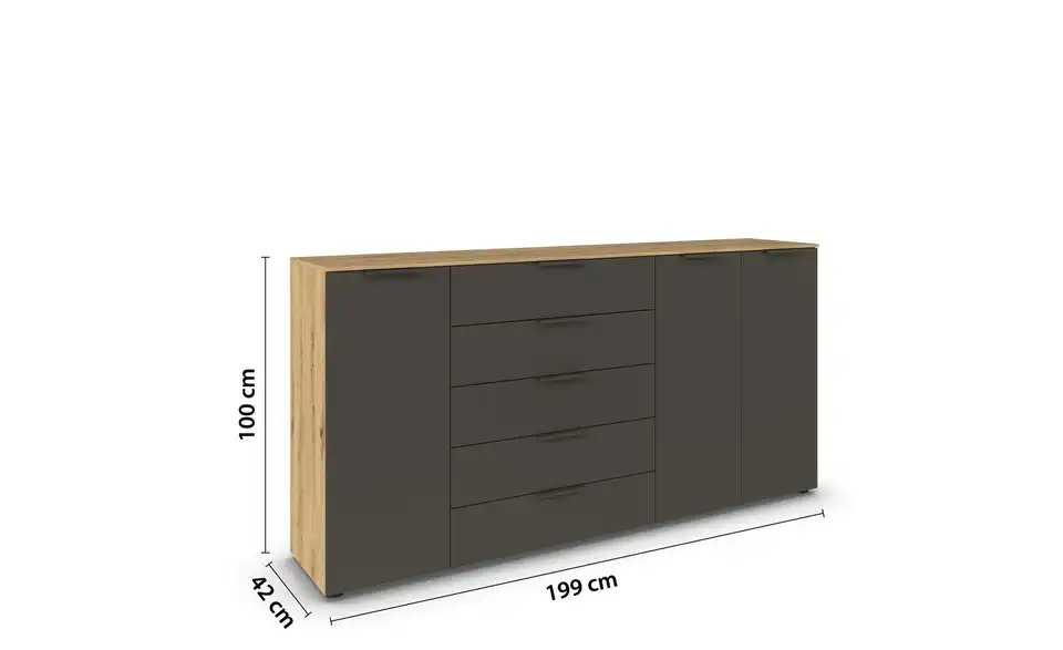 Sideboard Graphit, Eiche Artisan (Nachbildung) Front: Dekor, Oberboden: Dekor Graphit