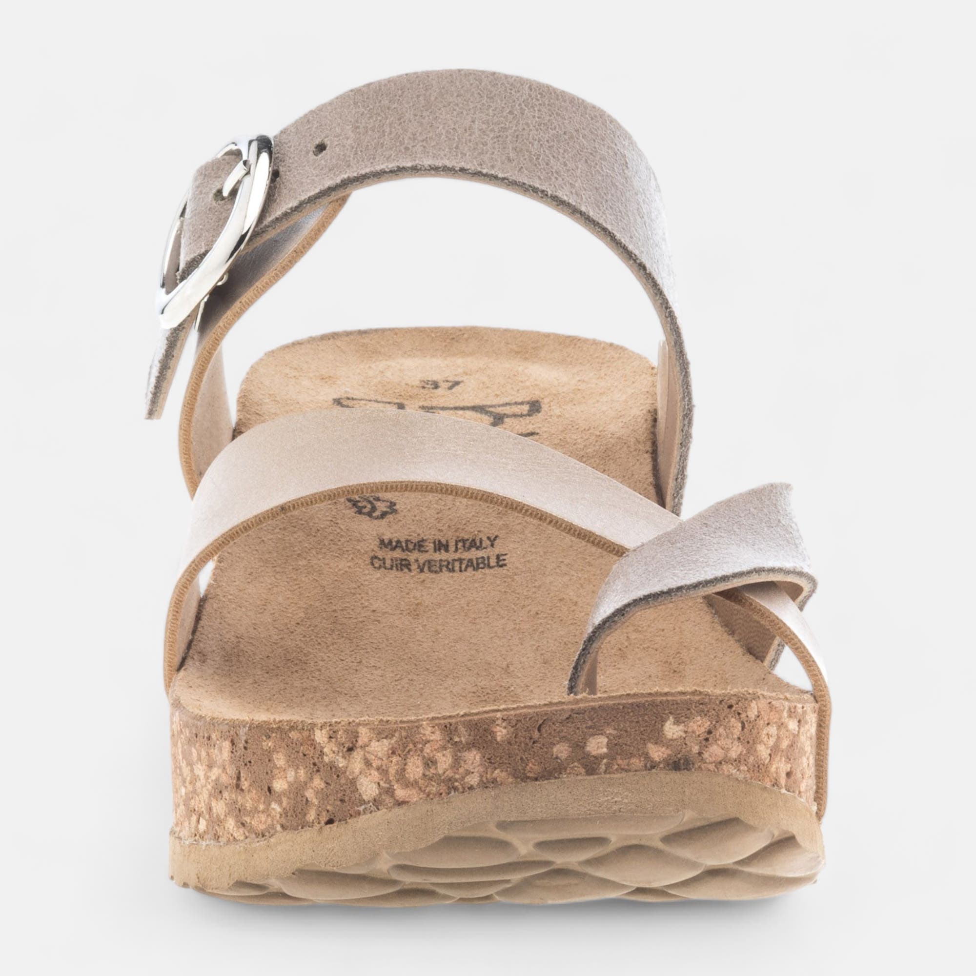 Mules semelle liège à talon compensé Femme or