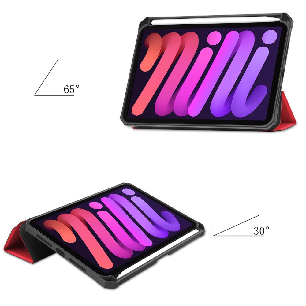 iPad Mini 7 (2024) / Mini 6 (2021) Leder Tasche Smart Cover Hülle - Rot
