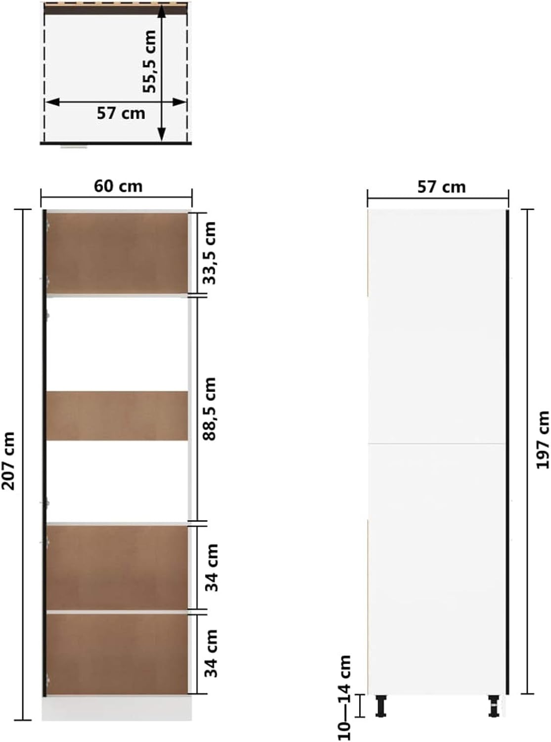 Tidyard Küchenschrank Aufbewahrungsschrank Ofenschrank Mit 3 Türen Backofenschrank Herdschrank Küchenzeile Küchenmöbel Unterschrank Backofen Schrank 60x46x81,5cm Mit 4 Regalböden,Spanplatte