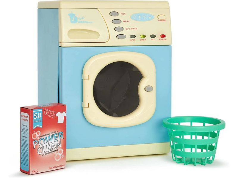 Casdon Spiel-Haushaltsgerät Waschmaschine Blau Spielzeug-Waschmaschine mit Lichtern und Tasten