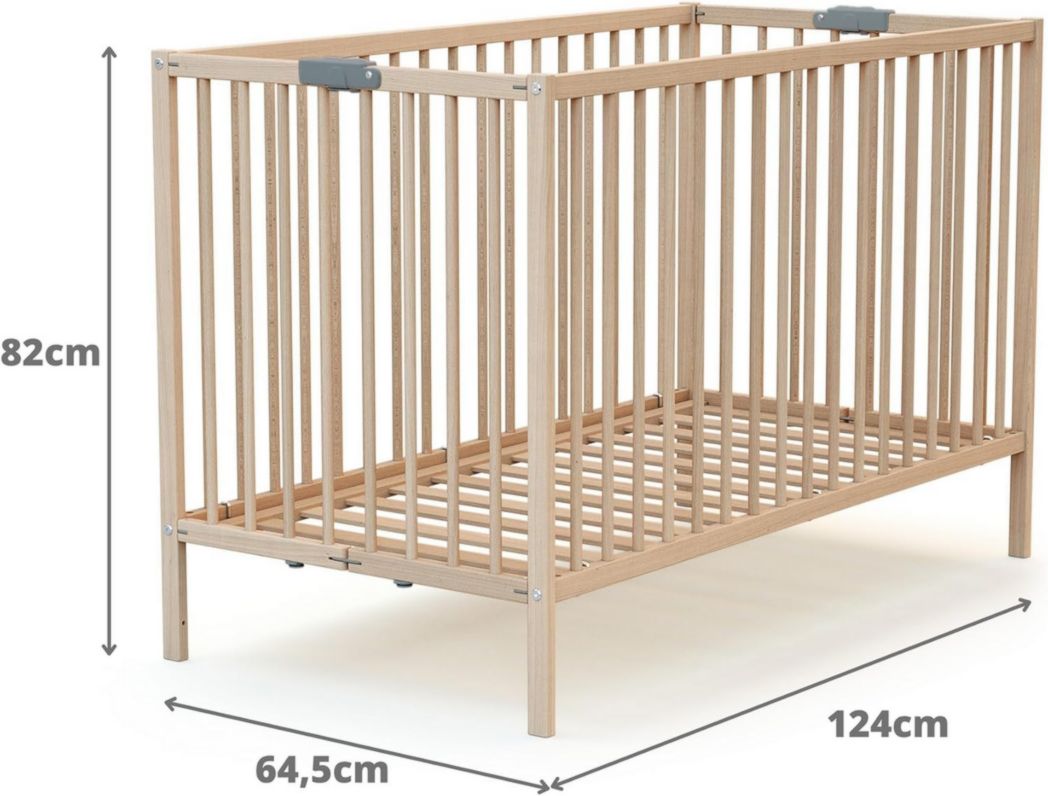 WEBABY - Lit bébé pliant 60 x 120 cm Blanc | Bois massif | Dès la naissance | Confort de couchage | Sommier à lattes | Compact | Transportable | Pliable | Gain de place | Lit de voyage