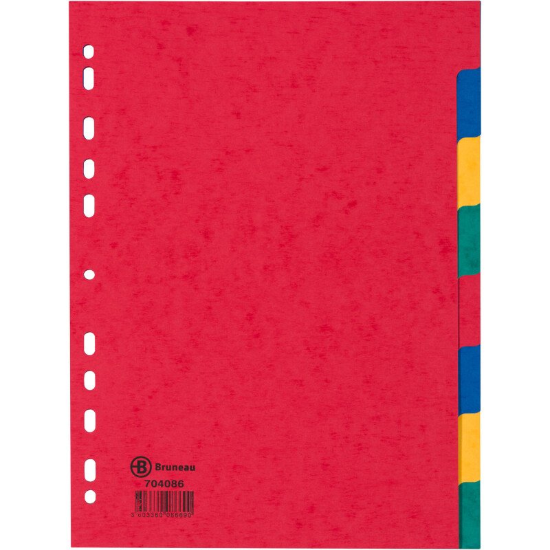 Intercalaires A4 carte lustrée colorée Bruneau 8 onglets neutres multicolores - 1 jeu