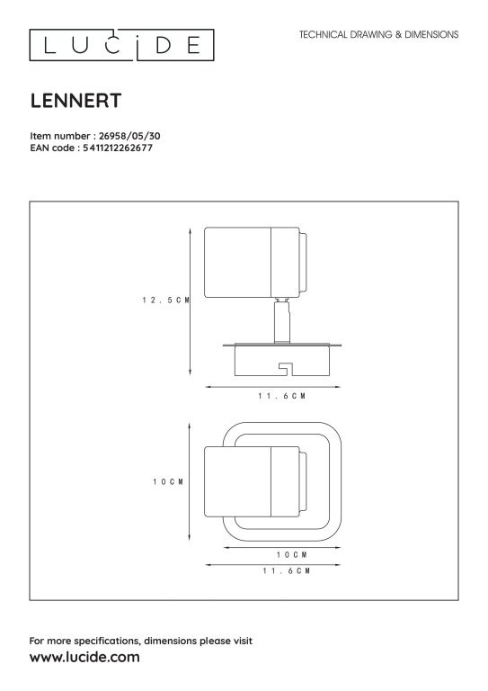 Lucide Lennert 1 spot LED badkamer IP44 zwart