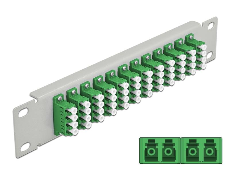 Delock Verteilerplatte 10″ LWL Patchpanel 12 Port LC Quad g 10″ LWL Patchpanel 12 Port LC Quad grün 1 HE grau