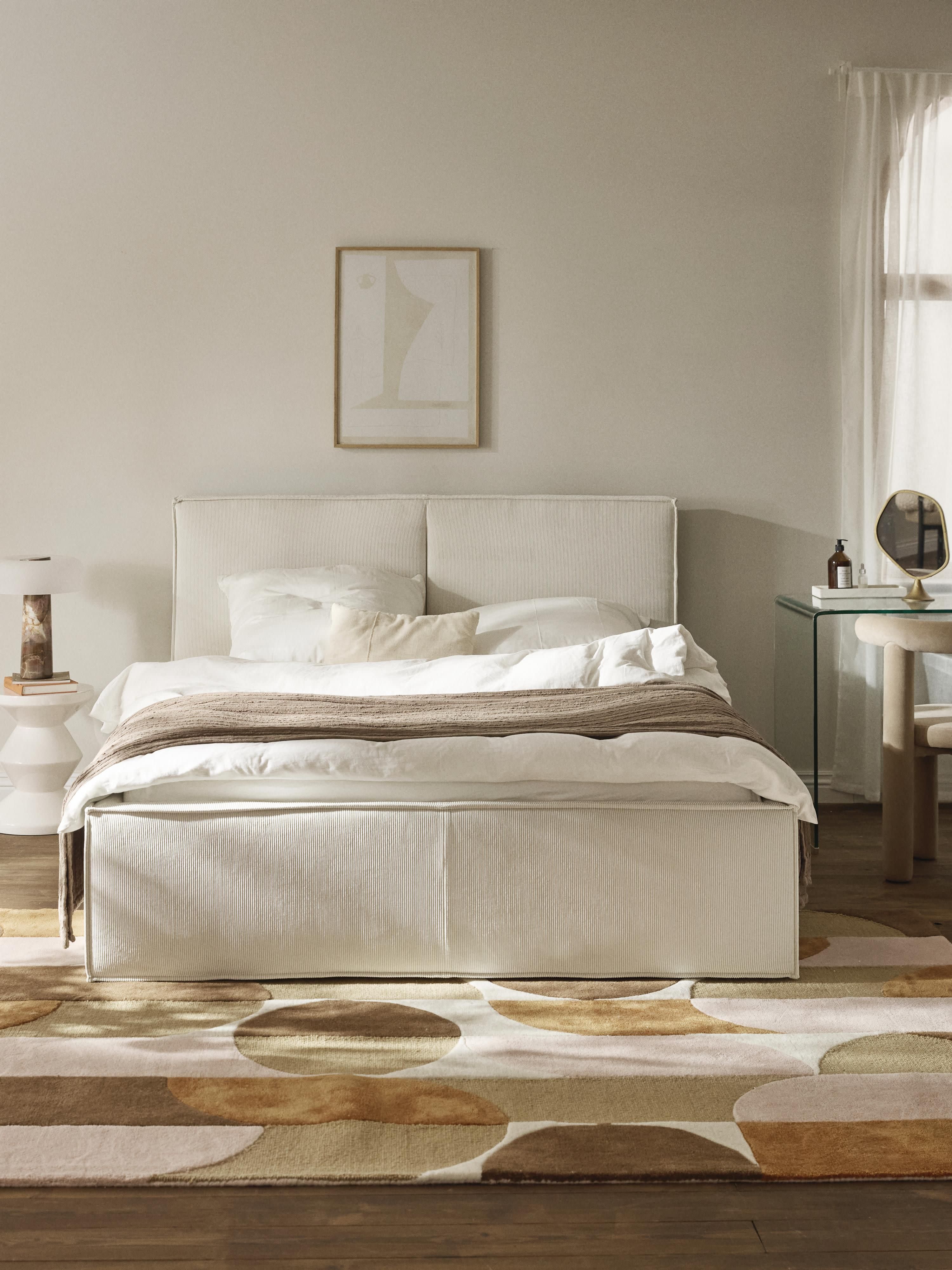 Ribfluwelen gestoffeerd bed Dream met opbergruimte