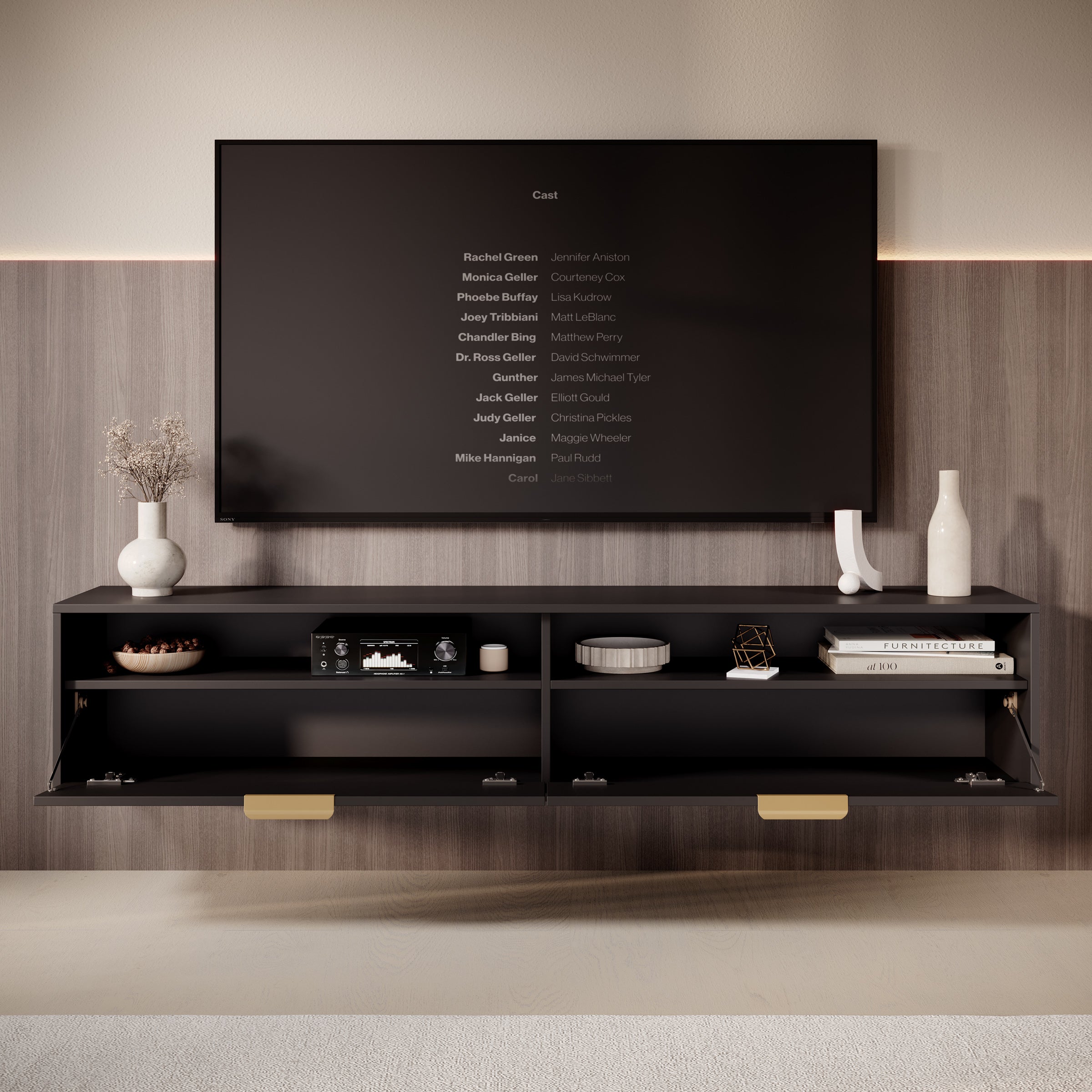 Meubella - TV-Meubel Qipp - Zwart - 175 cm