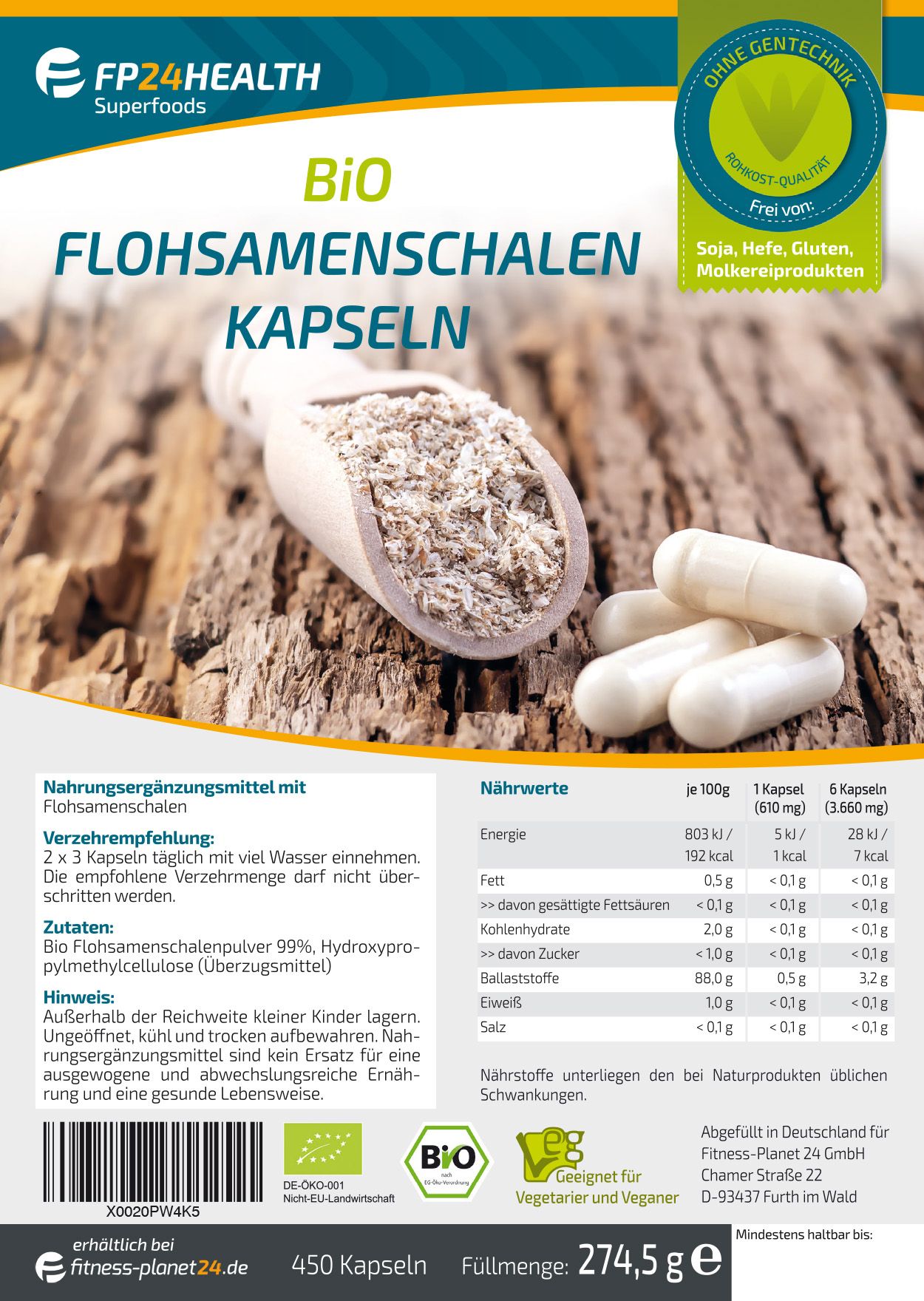 FP24 Health Bio Flohsamenschalen Kapseln