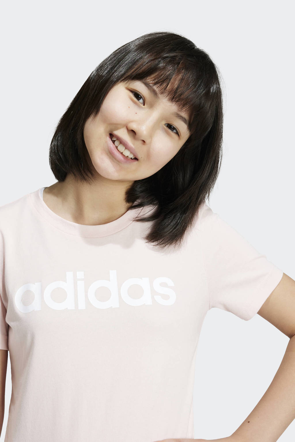 adidas T-shirt met logo lichtroze/wit