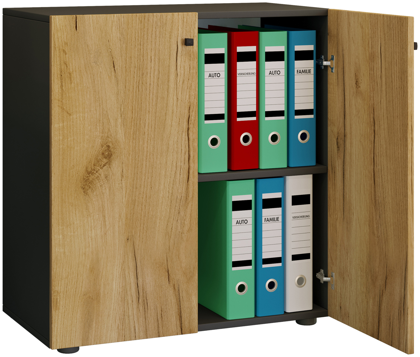 Büroschrank LONA L - Honig Eiche - anthrazit - mit Drehtüren - 74 cm hoch