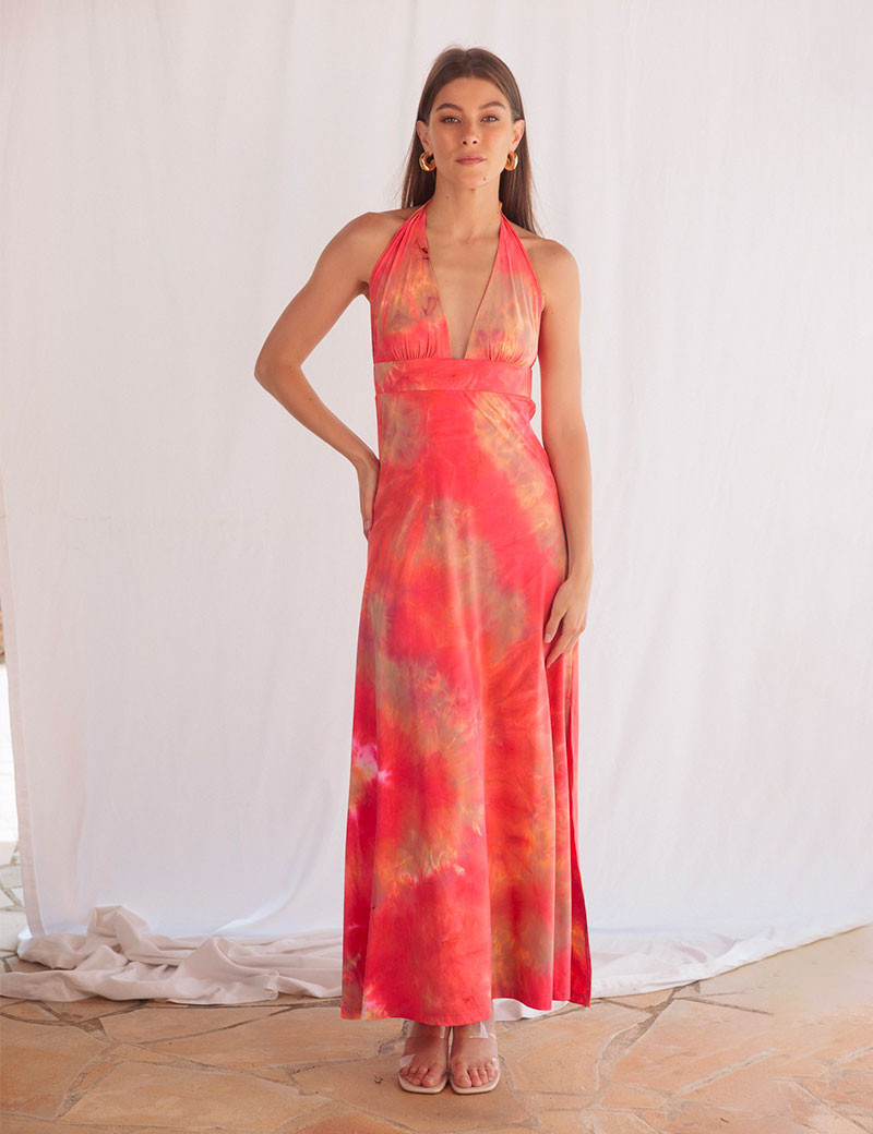 HBT DRESS CODE PRINT | NOLA ROBE LONGUE CORAIL