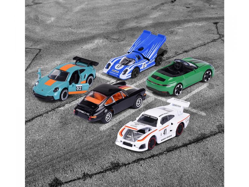 Majorette Action Cars Porsche Motorsport 5 Pieces Giftpack Modellautos mit zwei exklusiven Porsche-Modellen