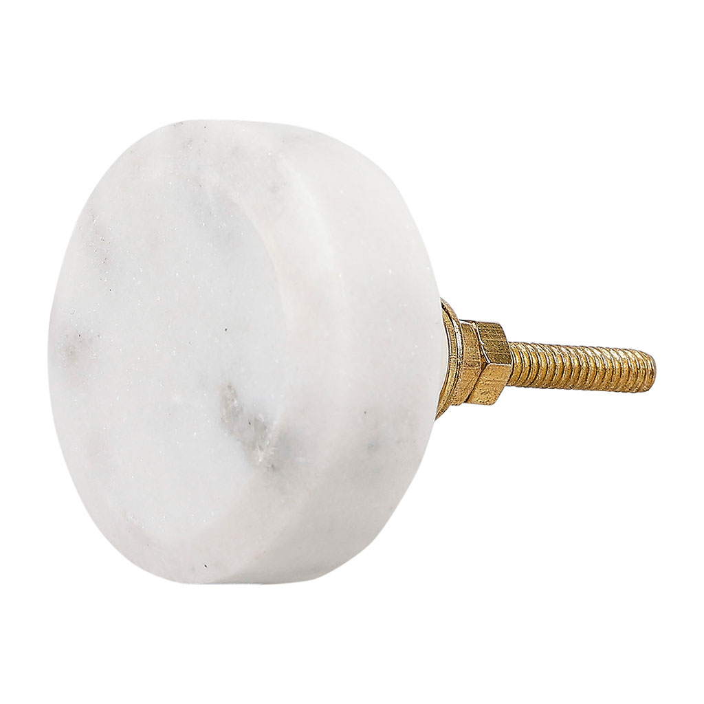 Bouton de meuble céramique disque pierre blanc