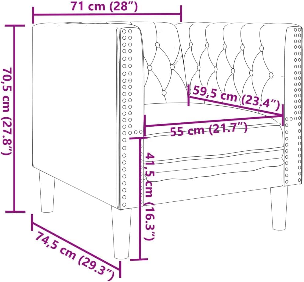 Chesterfield Sessel Dunkelgrau Samt, Polstersessel im klassischen Stil, komfortable Sitzgelegenheit für Wohnzimmer, stabil und elegant, 71 x 74,5 x 70,5 cm