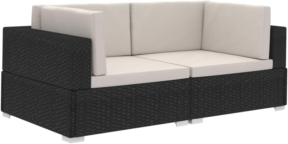 Ecksofa Set 2-teilig mit Kissen, Robustes PE-Rattan, Schwarz, Modular, Garten Lounge Set, Wetterfest, Außenbereich, Balkonmöbel, Patio Möbel