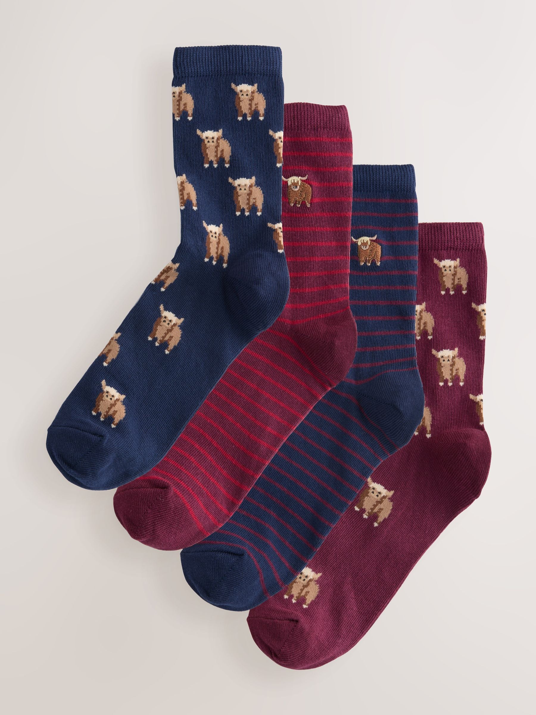 Berry Hamish the Highland Cow - Hamish The Highland Cow gestreepte enkelsokken 4 stuks