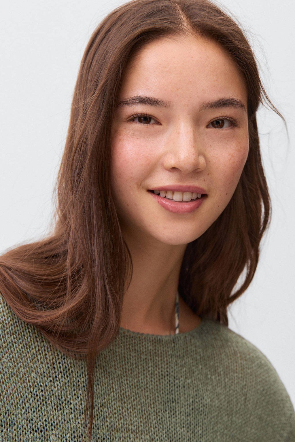 MANGO TEEN trui lichtkaki fijn gebreid